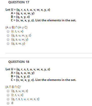 Question 17 Let U Q R S T U V W X Y Z A Chegg Com