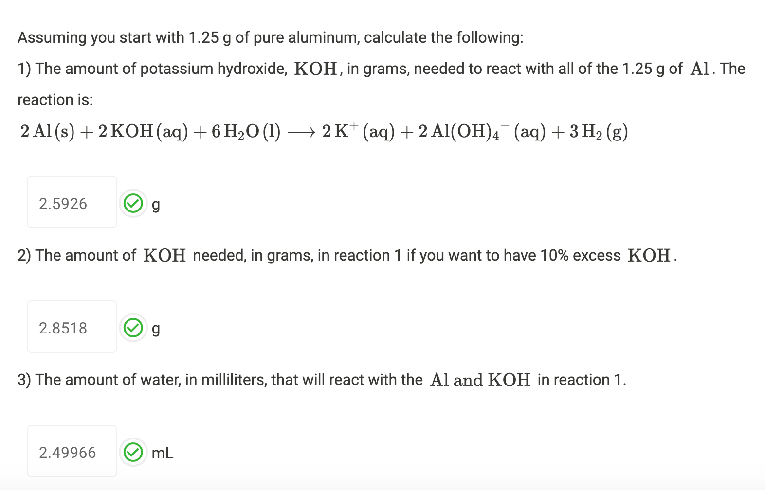 Solved Assuming you start with 1.25 g of pure aluminum,