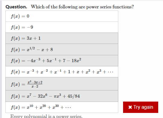 Solved Question. Which of the following are power series | Chegg.com