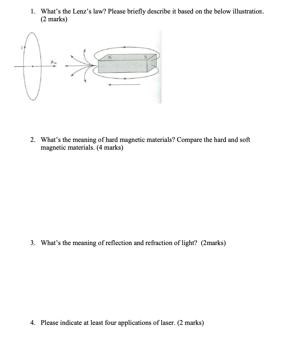 Solved 1. What's the Lenz's law? Please briefly describe it