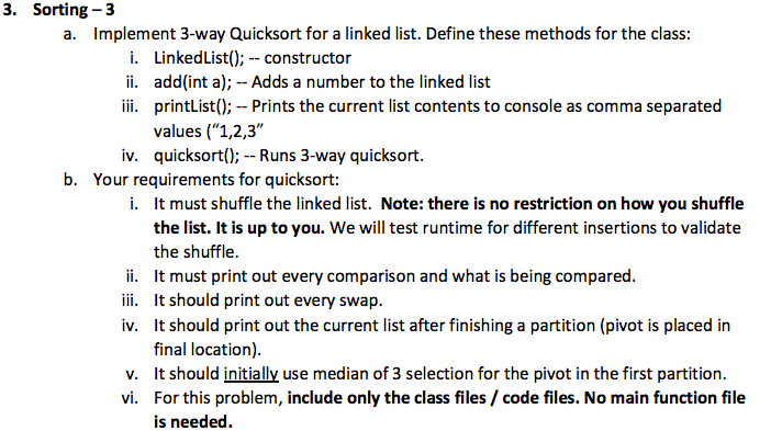3. Sorting-3 a. Implement 3-way Quicksort for a | Chegg.com