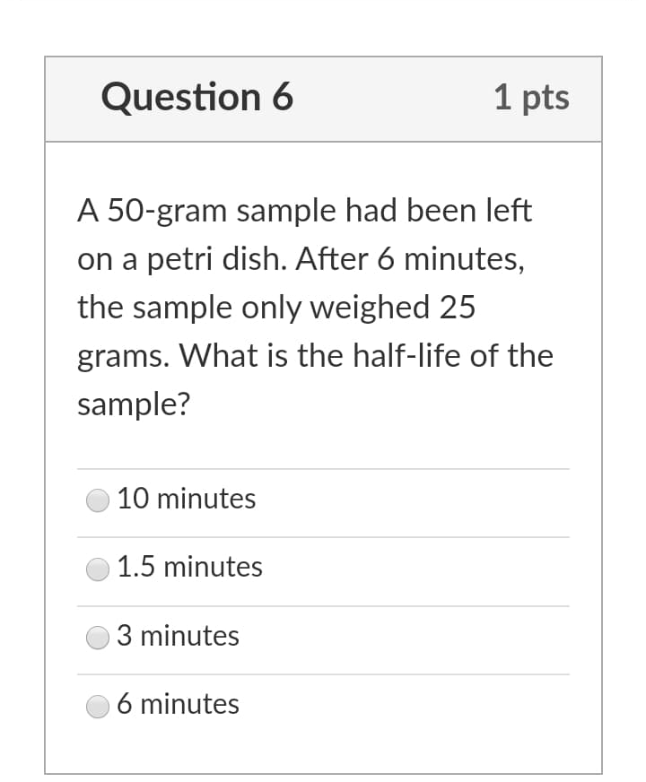 Solved Question 6 1 pts A 50-gram sample had been left on a | Chegg.com