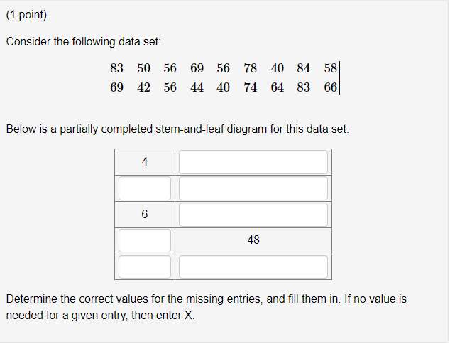 Solved (1 Point) Consider The Following Data Set: 83 50 56 | Chegg.com