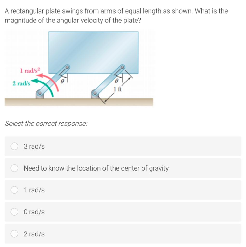 Solved A rectangular plate swings from arms of equal length