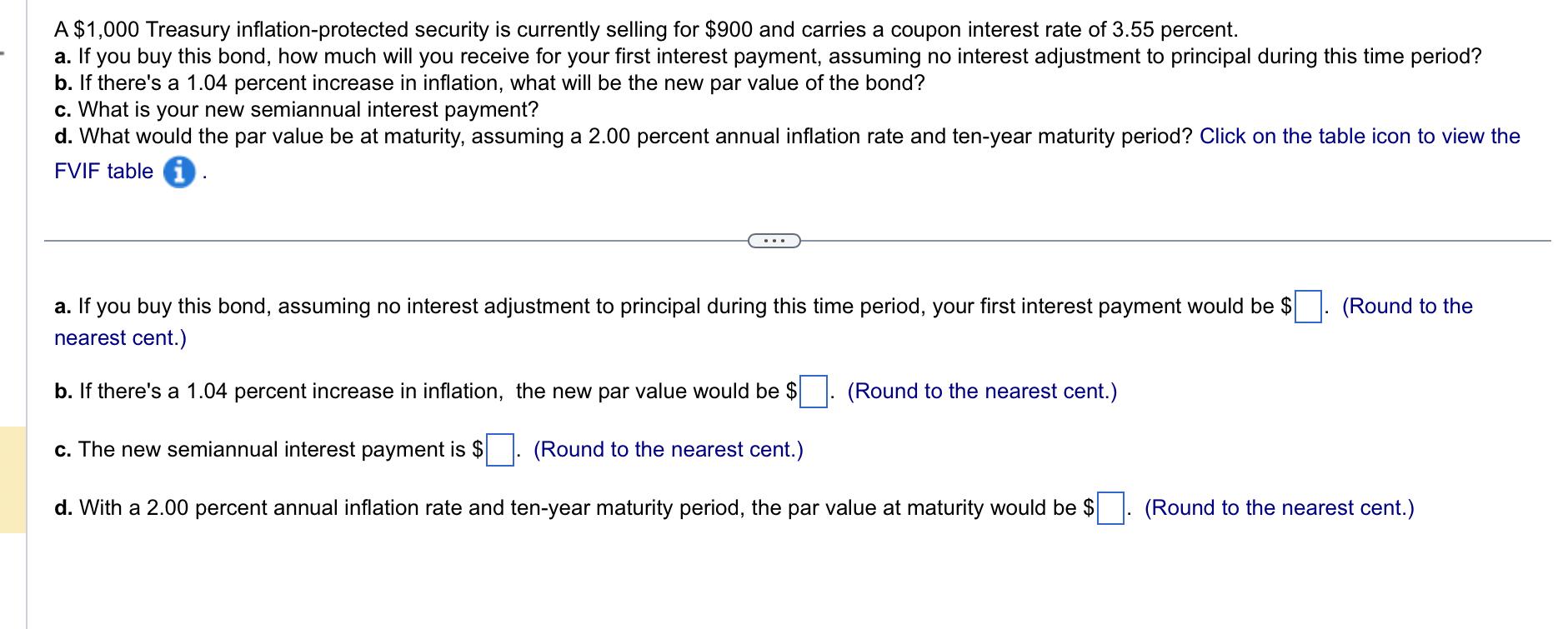 Solved A $1,000 Treasury inflation-protected security is | Chegg.com