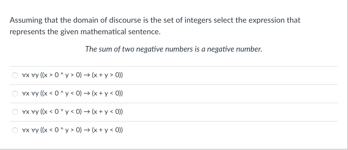 Solved Assuming that the domain of discourse is the set of | Chegg.com