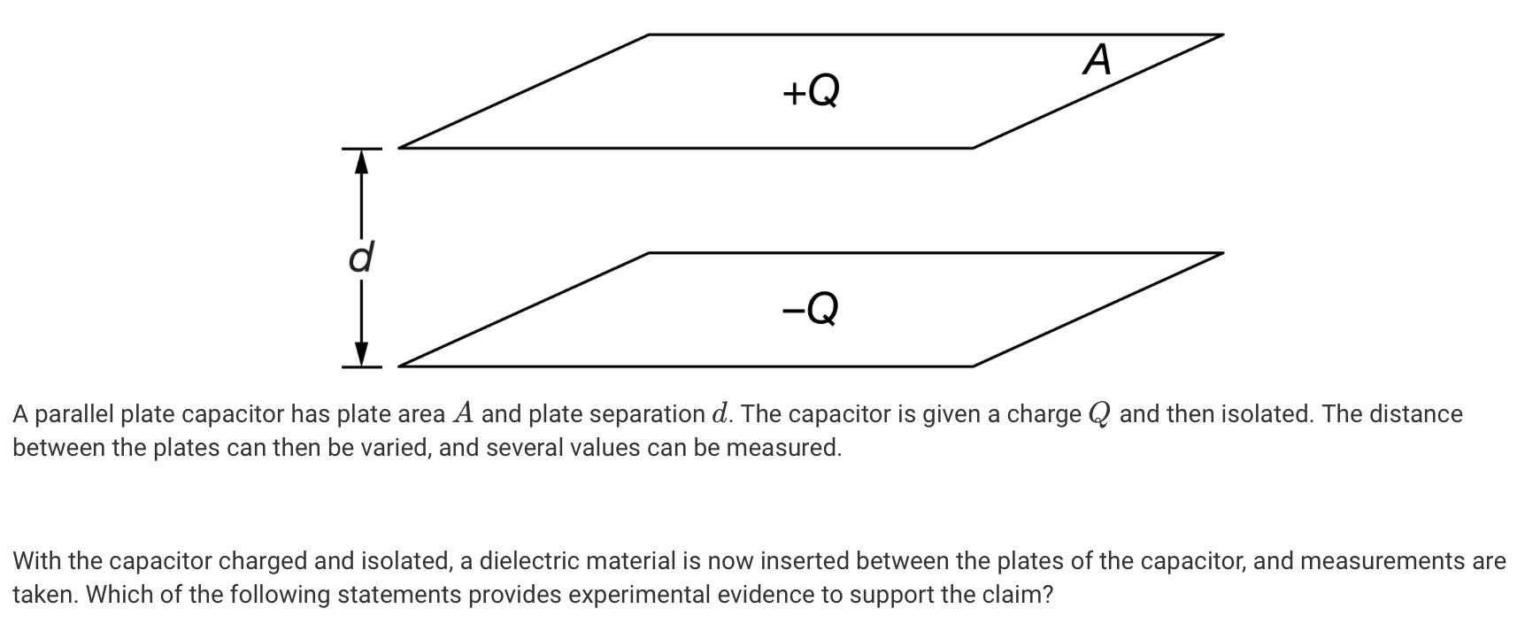 Solved A parallel plate capacitor has plate area A and plate
