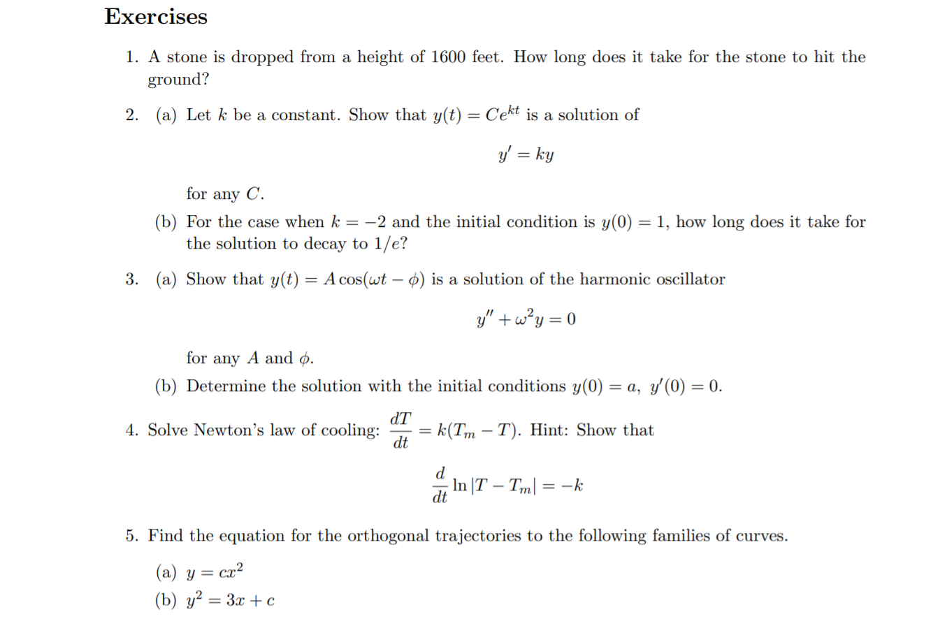 Solved Exercises 1. A stone is dropped from a height of 1600 | Chegg.com