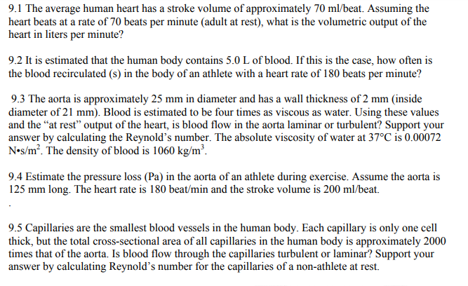Solved 9.1 The average human heart has a stroke volume of | Chegg.com