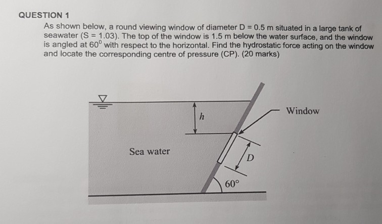 Solved QUESTION 1 As shown below, a round viewing window of | Chegg.com