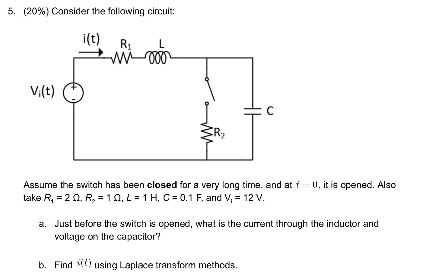 Solved 5 Consider The Following Circuit I T R1 V Chegg Com