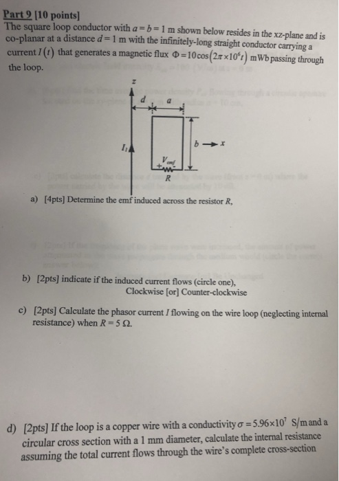 Solved Part 9110 points) The square loop conductor with a | Chegg.com