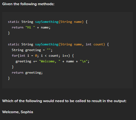 Solved Given the following methods: static String | Chegg.com