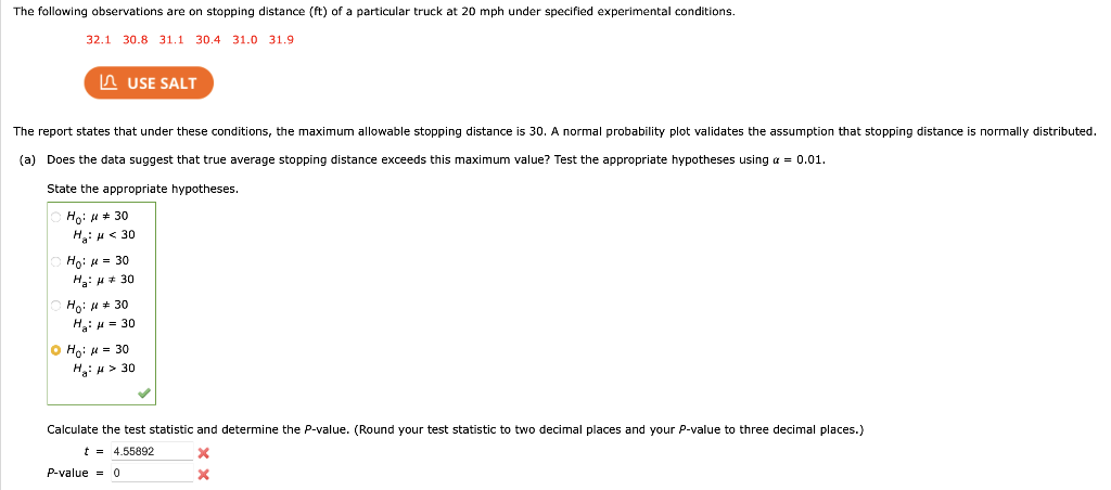 Solved The Following Observations Are On Stopping Distance | Chegg.com