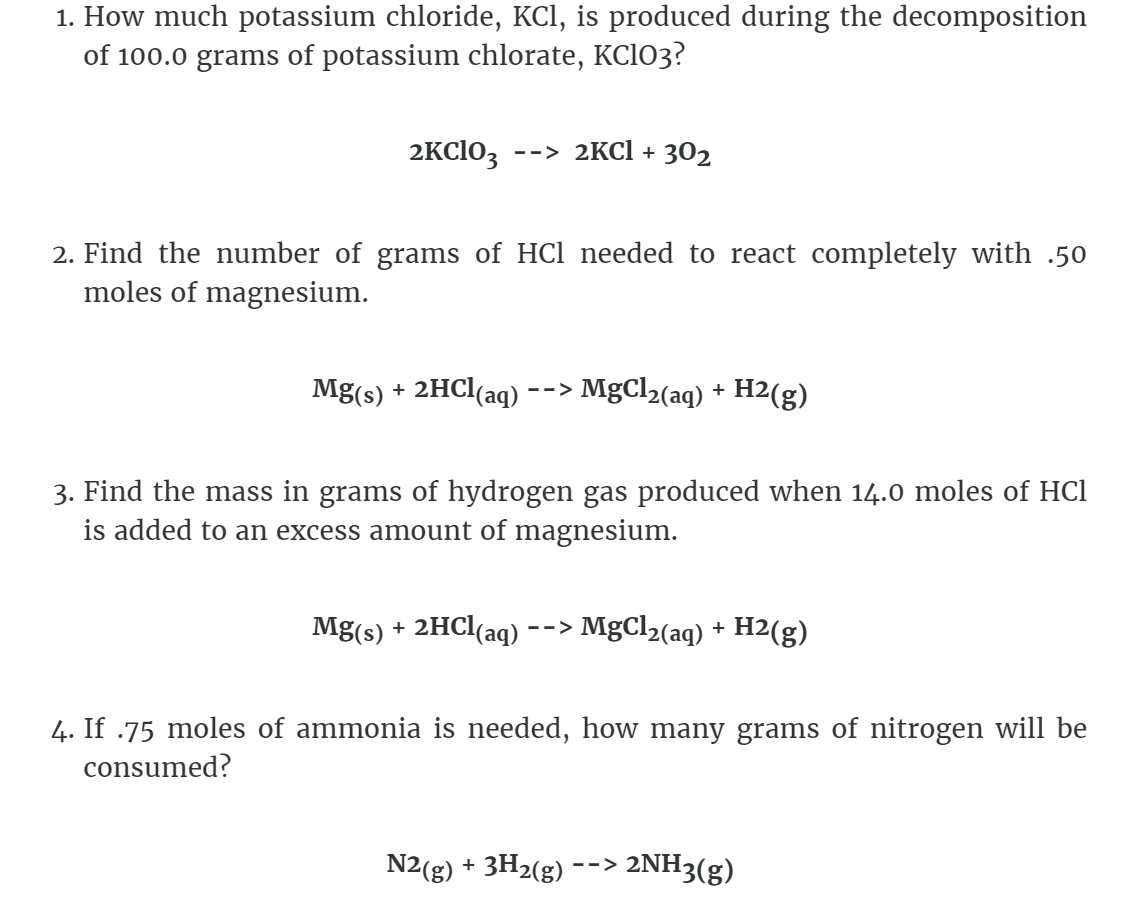 Solved 1 How Much Potassium Chloride Kcl Is Produced Chegg Com