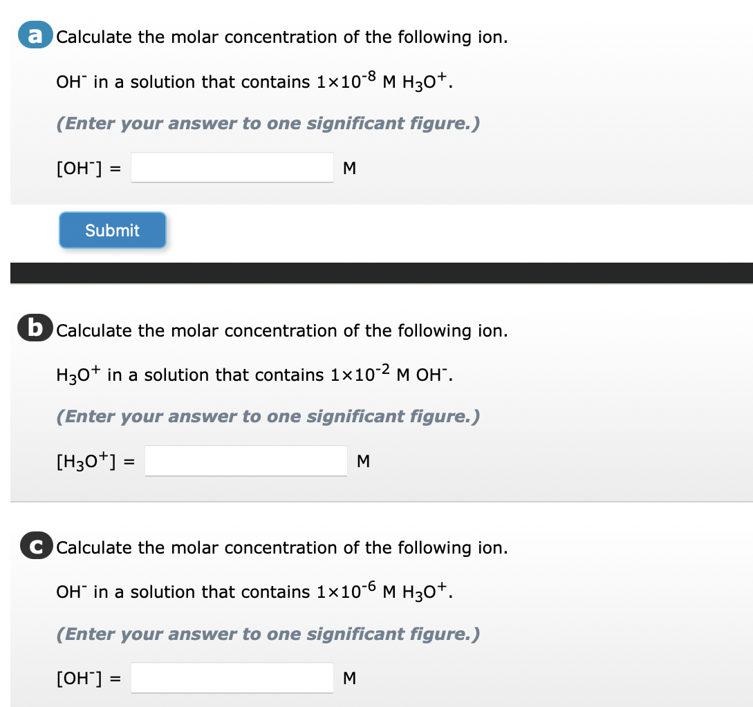 Solved a Calculate the molar concentration of the following | Chegg.com