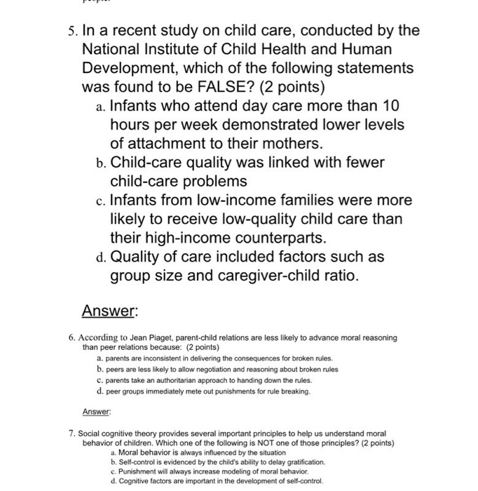 5. In a recent study on child care conducted by the Chegg