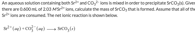 Solved An aqueous solution containing both Sr2+ and CO32− | Chegg.com