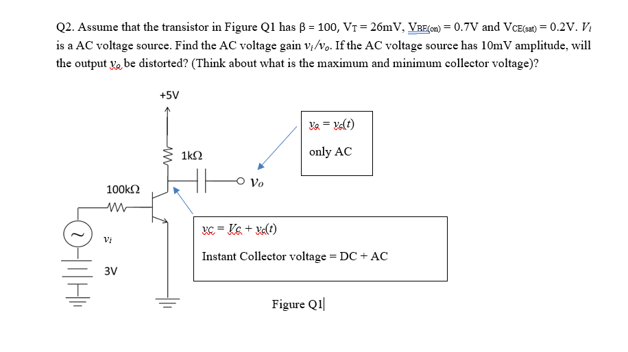 Solved Q2. Assume that the transistor in Figure Q1 has B = | Chegg.com