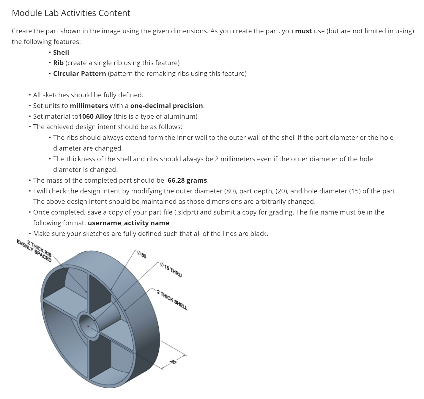 Solved Create the part shown in the image using the given | Chegg.com