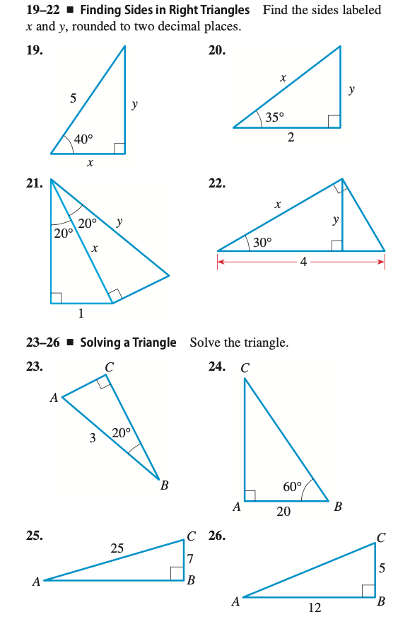 Solved 19-22 ﻿Finding Sides in Right Triangles Find the | Chegg.com