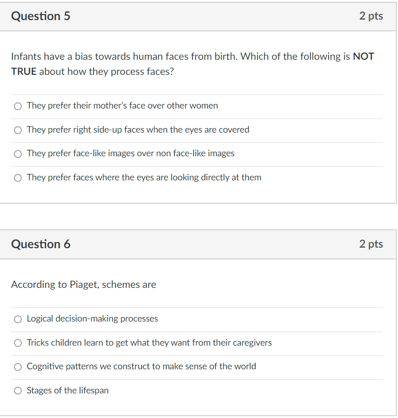 Solved All of the following are ways we can test infant Chegg