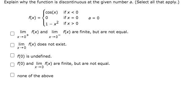 Solved Explain why the function is discontinuous at the | Chegg.com