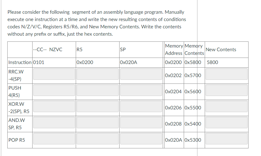 Solved Please consider the following segment of an assembly | Chegg.com