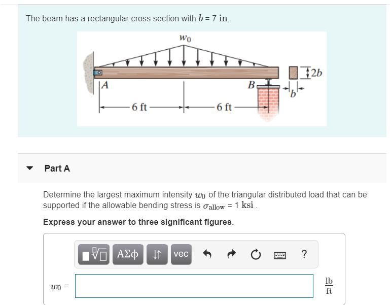 Solved The beam has a rectangular cross section with b = 7 | Chegg.com
