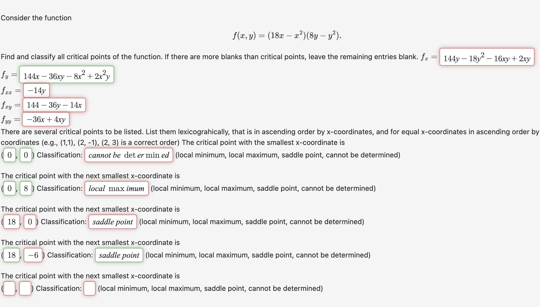 Solved Consider the function f(x,y)=(18x−x2)(8y−y2) Find and | Chegg.com