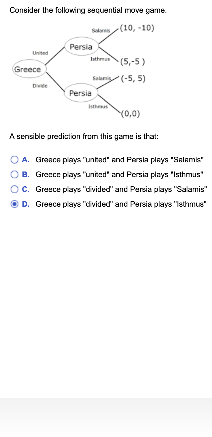 Solved Consider the following sequential move game. Salamis | Chegg.com