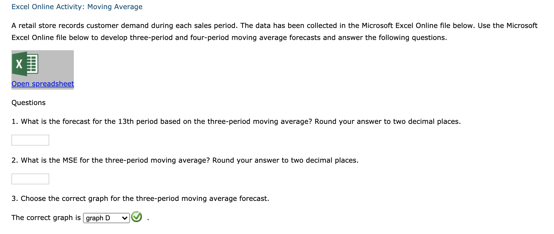 Solved Excel Online Activity: Moving Average A retail store | Chegg.com