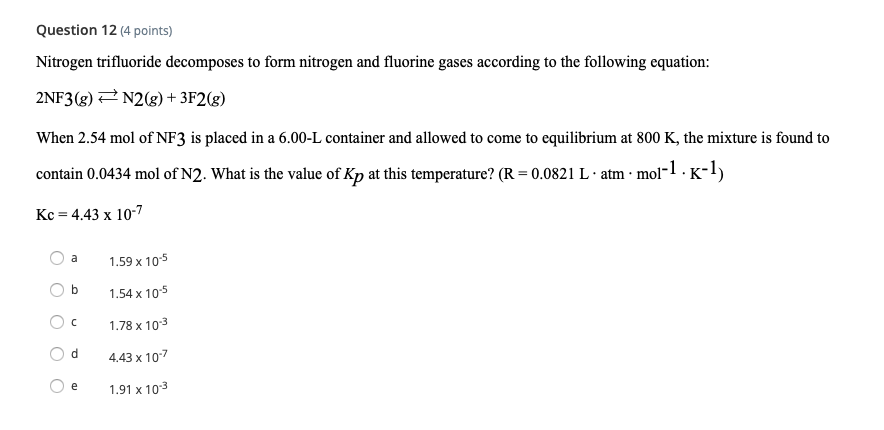 Solved Question 12 (4 points) Nitrogen trifluoride | Chegg.com