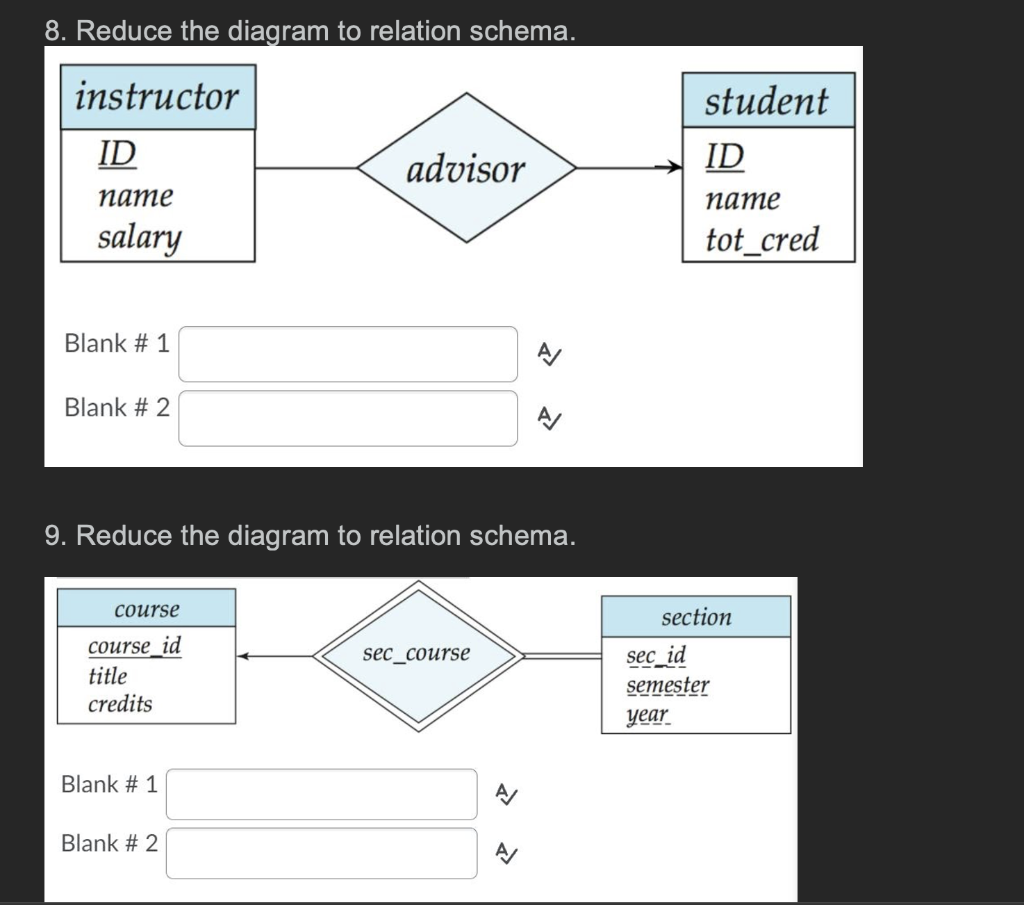 Solved 8. Reduce the diagram to relation schema. instructor | Chegg.com