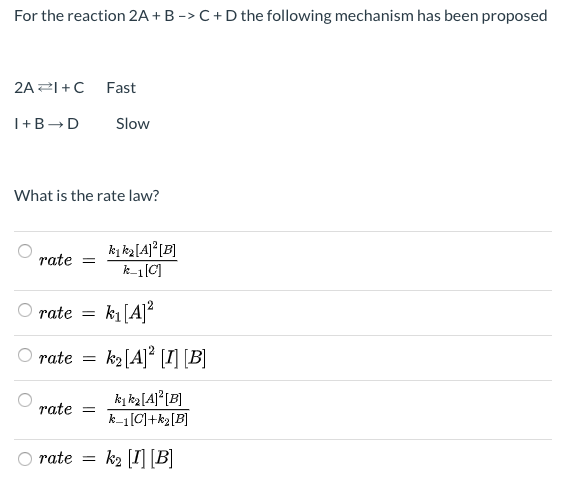Solved For the reaction 2A + B -> C + D the following | Chegg.com