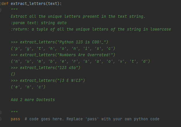Solved 1) Complete the extract_letters() function according | Chegg.com