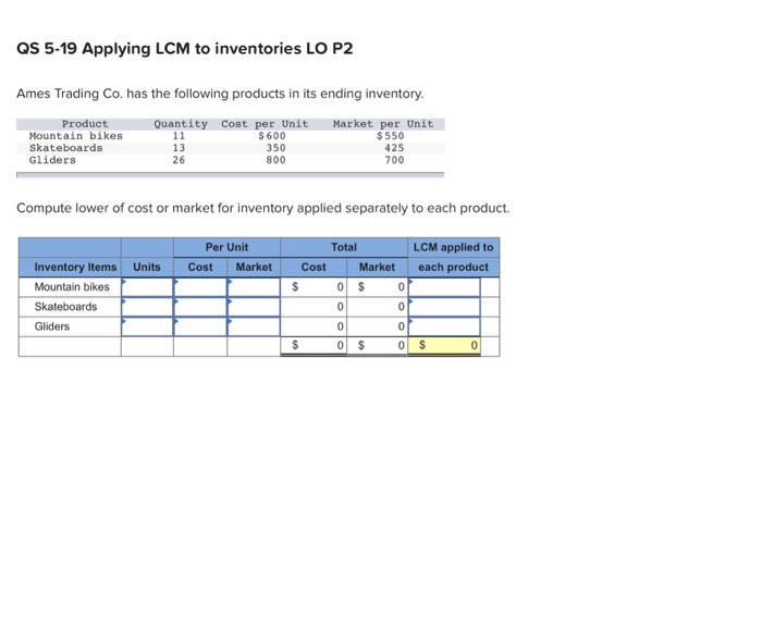 Solved: QS 5-19 Applying LCM To Inventories LO P2 Ames Tra... | Chegg.com