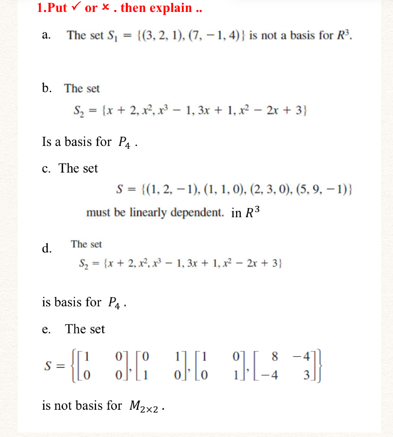 Solved 1.Put or x. then explain .. a. The set | Chegg.com