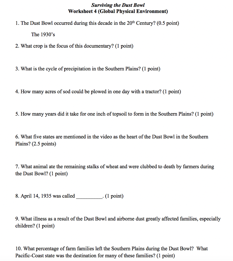 Great Depression Letter From A Dust Bowl Survivor Worksheet Answers