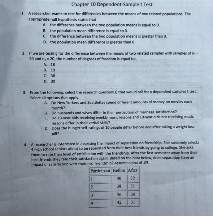 Solved Chapter 10 DependentSample t Test. 1. A researcher