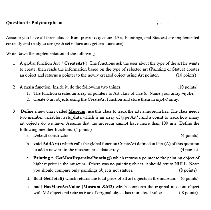 Question 4: Polymorphism Assume you have all three | Chegg.com