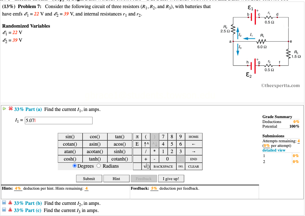 Solved €1 (13%) Problem 7: Consider The Following Circuit Of | Chegg.com