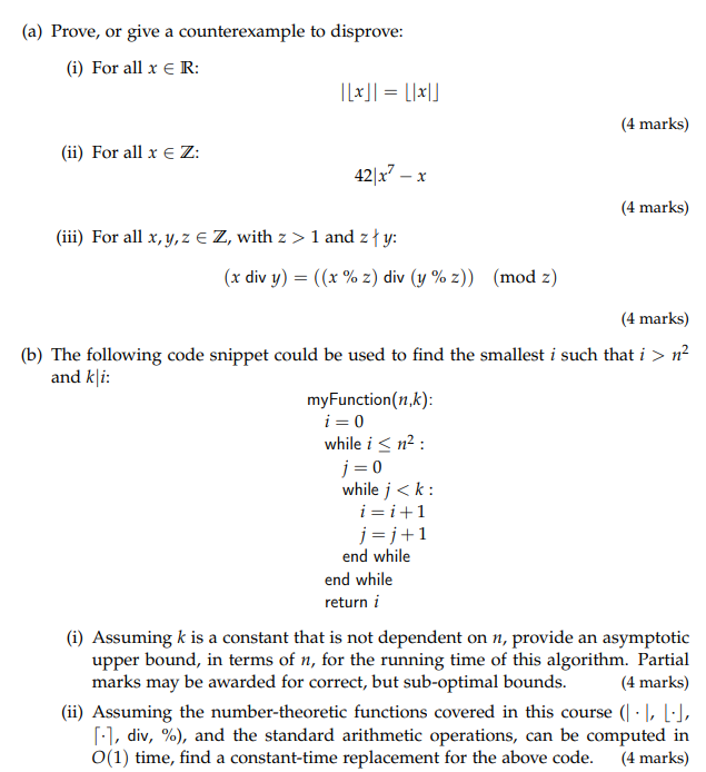 Solved (a) Prove, Or Give A Counterexample To Disprove: (i) | Chegg.com