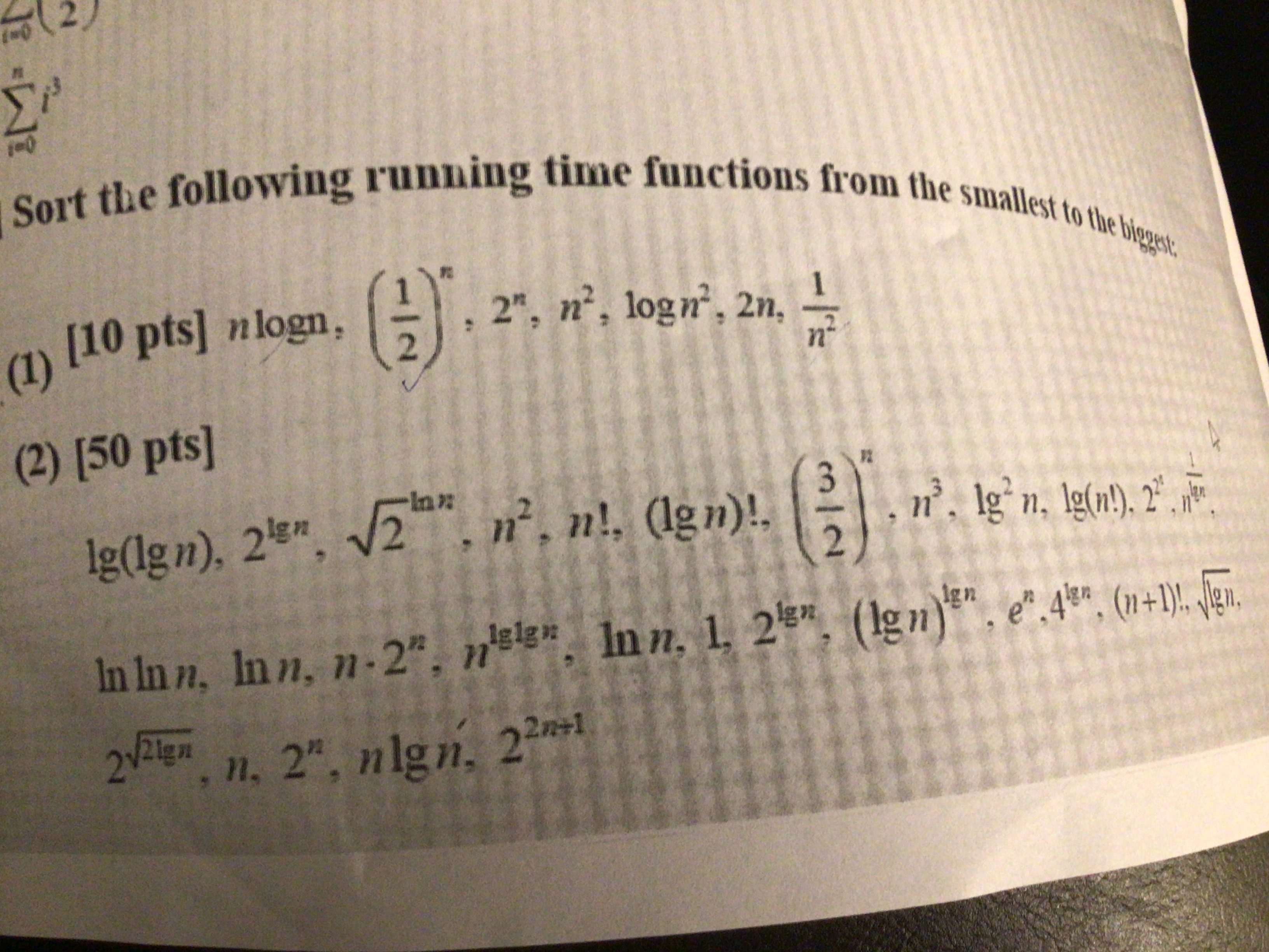 Solved Sort The Following Running Time Functions From The