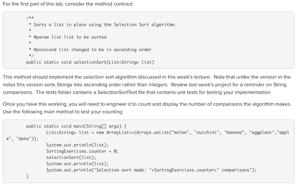 Solved For the first part of this lab, consider the method | Chegg.com