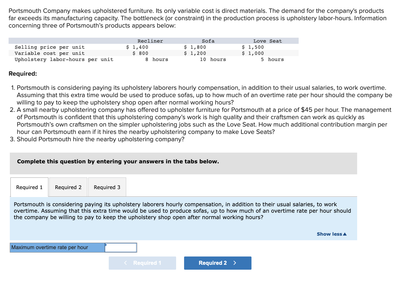 Solved Portsmouth Company makes upholstered furniture. Its