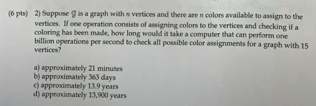 Solved (6 pts) 2) Suppose G is a graph with n vertices and | Chegg.com