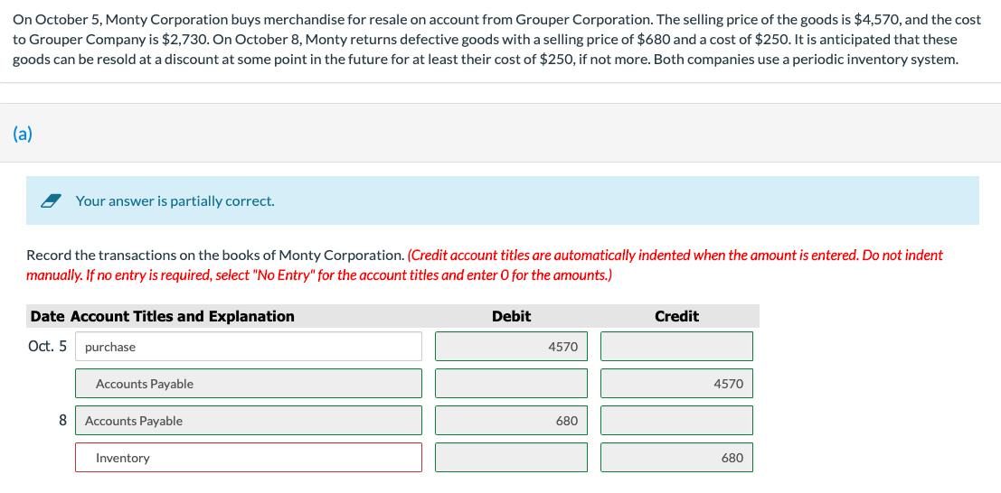 Solved On October 5 Monty Corporation buys merchandise for