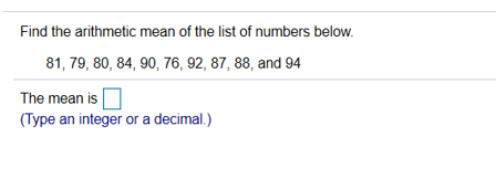 Solved Find the arithmetic mean of the list of numbers | Chegg.com