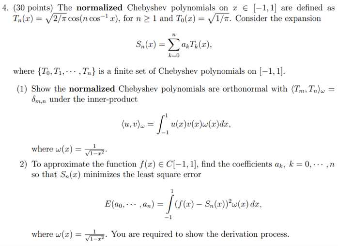 4 30 Points The Normalized Chebyshev Polynomial Chegg Com